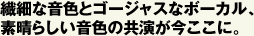 繊細な音色とゴージャスなボーカル、 素晴らしい音色の共演が今ここに。